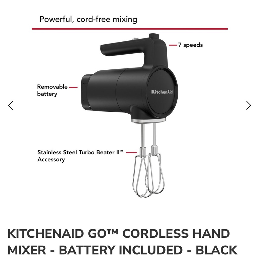 KitchenAid Go Cordless Hand Mixer - Matte Black